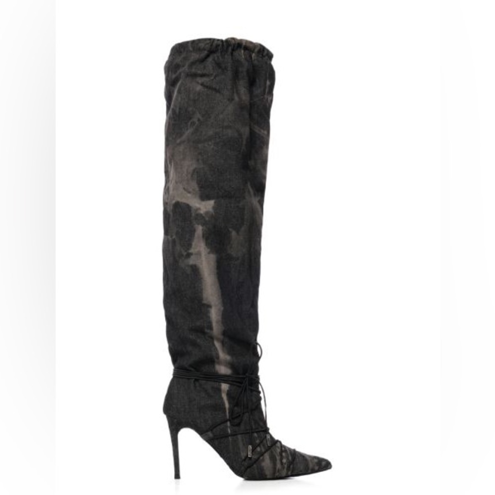 AZALEA WANG Grey Acid Wash Denim Slouchy Boot - Picture 3 of 4
